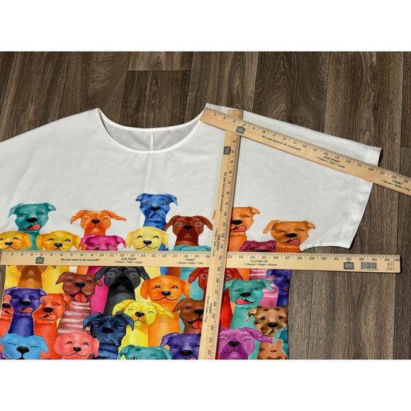 WOMENS PLUS SIZE 4XL BLOUSE TOP COLORFUL DOGS PRINT LIGHTWEIGHT ANIMALS PUPPIES - Picture 3 of 7